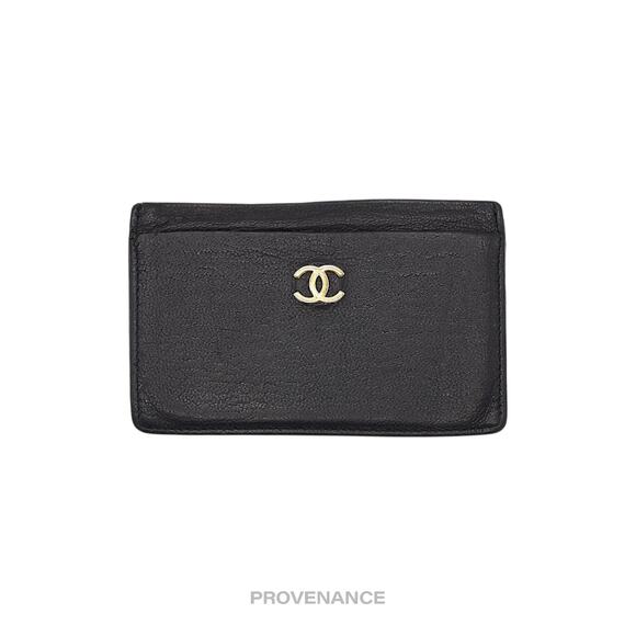 🔴 Chanel CC Logo Card Holder Wallet - Black Leather - Picture 1 of 7